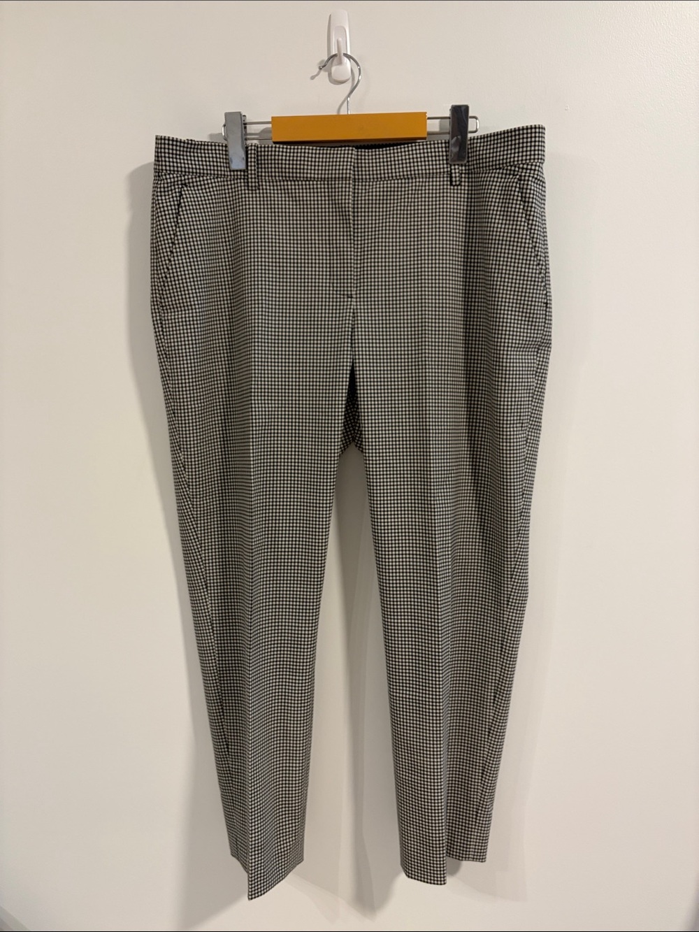 Theory Virgin Wool Black & White Gingham Print Women's Trousers